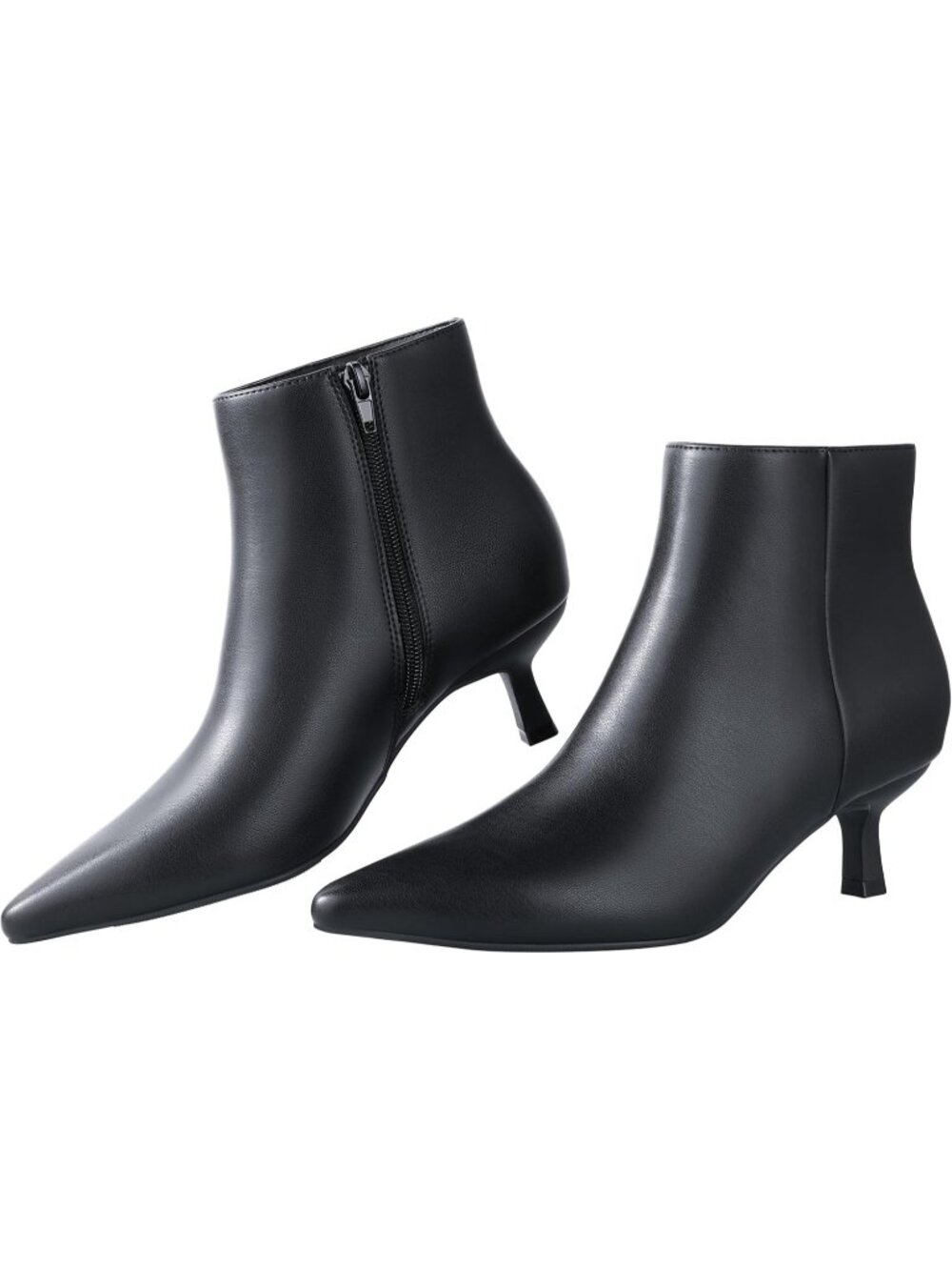 Women's Black Faux Leather Pointed Toe Memory Foam Side Zipper Heel Ankle Boots